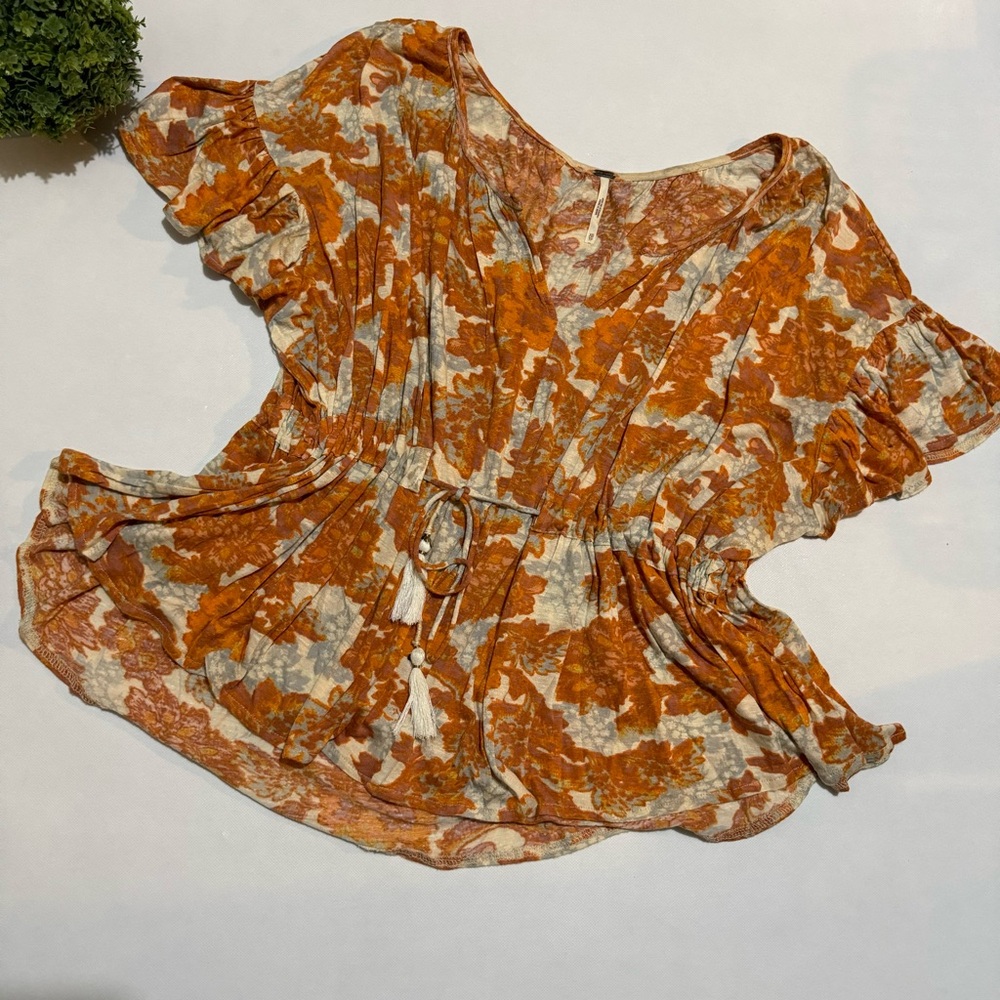 Free People Orange and Cream Blouse